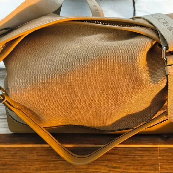 Coach Brown Leather and Tan Canvas Hobo Bag with Signature Crossbody Strap - Picture 3 of 12